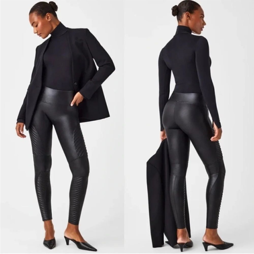 SPANX FAUX LEATHER MOTO LEGGINGS MEDIUM